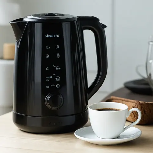 Merece la pena un hervidor con control de temperatura en encimera con selector visible, taza de té y preparación de café doméstica