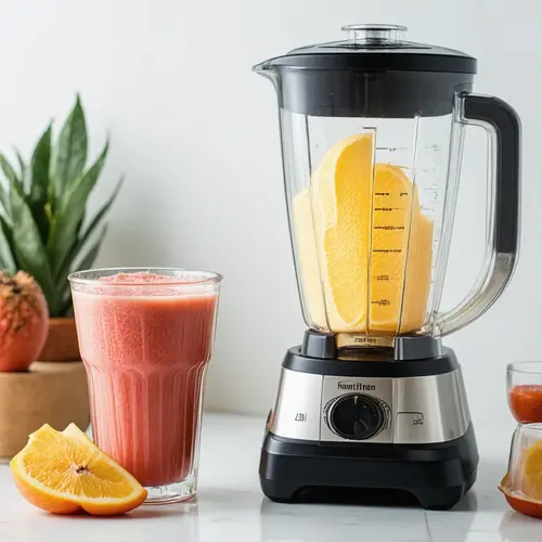 Errores comunes al hacer smoothies en casa con frutas cortadas, líquido medido y vaso de textura irregular en una cocina real