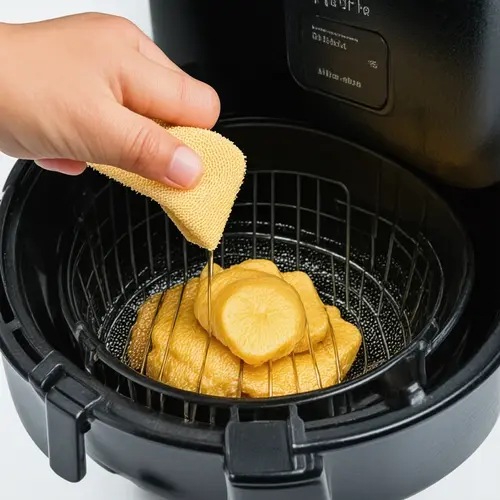 Cómo limpiar una freidora de aire sin dañar el cestillo con esponja suave, agua tibia y una cubeta desmontada en cocina real