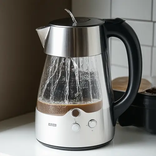 Hervidor con control de temperatura preparado para té y café con botones claros y vertido doméstico real
