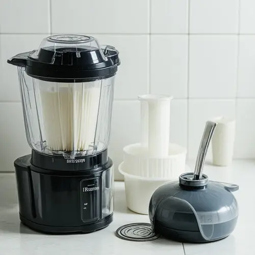 Limpieza de batidora o licuadora con filtro aclarado, tapa revisada y secado completo en una rutina doméstica