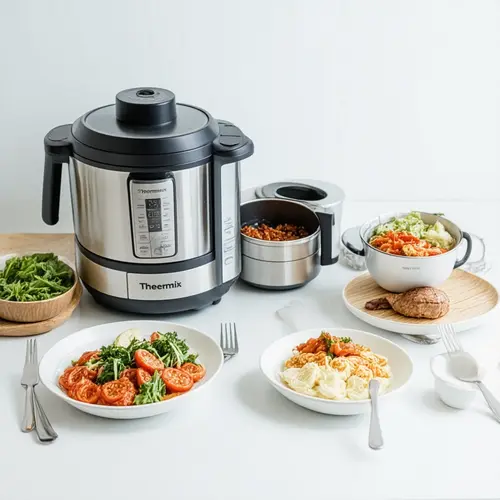 Robot de cocina según personas con raciones para una pareja y para una familia sobre la misma encimera