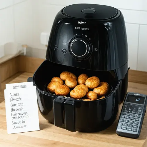 Gasto real de una freidora de aire con raciones bien repartidas, una sola tanda y cálculo sencillo de kWh en la encimera