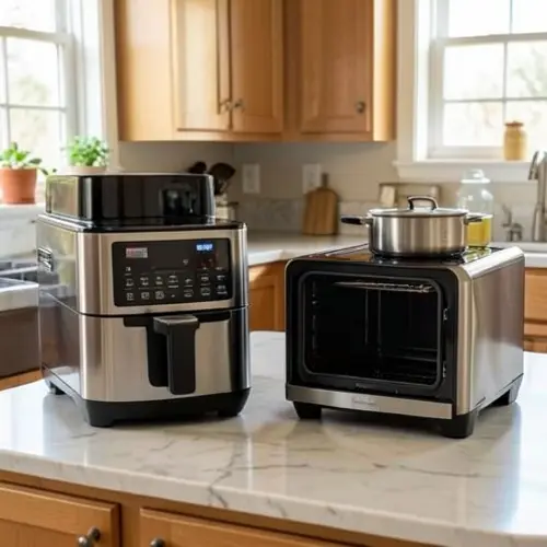 Freidora de aire con dos cajones o un cajón grande cuál conviene más comparada con dos zonas de cocción y cesta amplia en cocina real