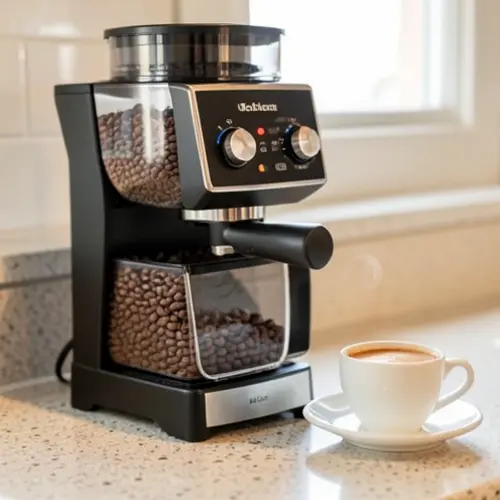 Merece la pena una cafetera con molinillo integrado con café en grano, taza recién hecha y uso doméstico real