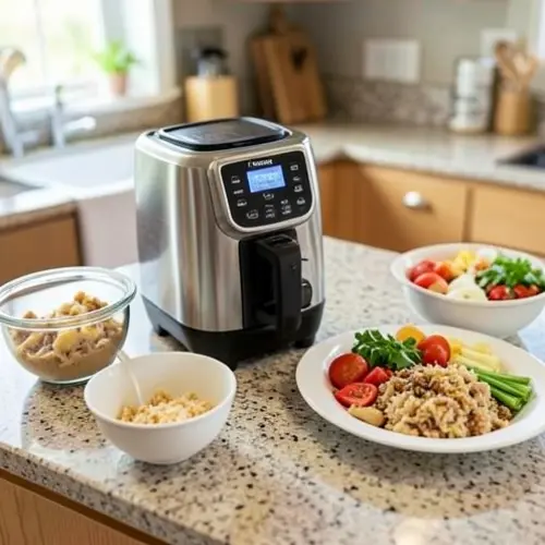 Se puede cocinar para toda la familia con un robot de cocina compacto con raciones familiares, vaso contenido y apoyo en cocina doméstica
