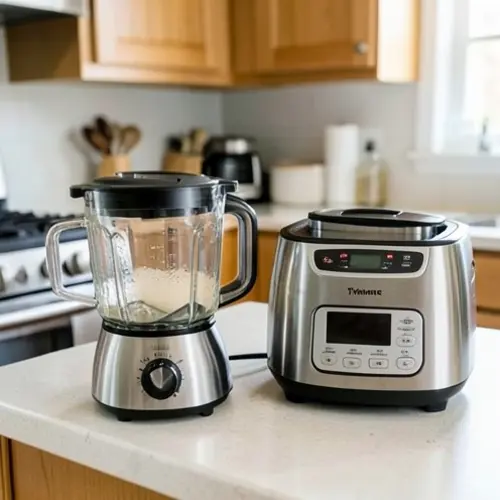 Robot de cocina o olla programable cuál conviene más con ambos aparatos y una escena de cocina diaria sobre encimera