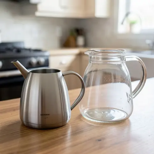Qué materiales son más seguros en un hervidor de agua con interior de acero, cuerpo de vidrio y piezas en contacto con el agua visibles