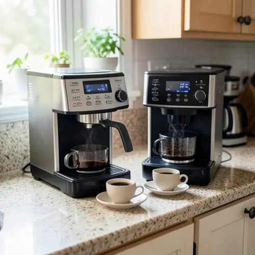 Cafetera barata o gama media dónde se nota la diferencia con dos máquinas domésticas y tazas preparadas en una encimera real
