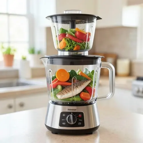 Que capacidad necesitas en el cestillo o vaporera del robot de cocina con accesorios de vapor en una cocina domestica real