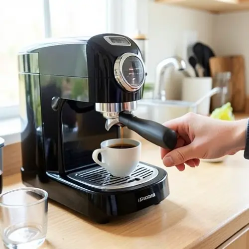 Qué presión necesita una cafetera exprés doméstica con extracción visible, taza servida y contexto de uso diario real