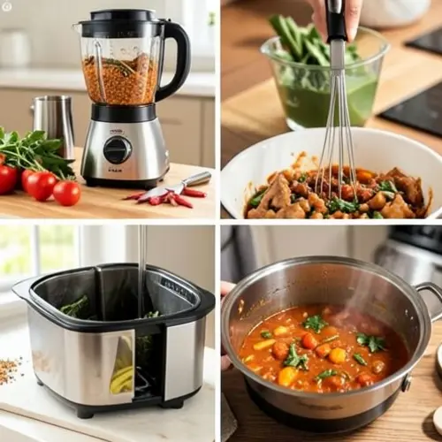 Robot de cocina y olla programable comparados con platos de cuchara y preparaciones variadas en cocina real