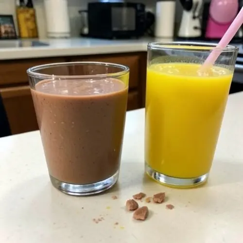 Comparativa entre licuadora y batidora de vaso con smoothie espeso, zumo filtrado y pulpa sobrante visible
