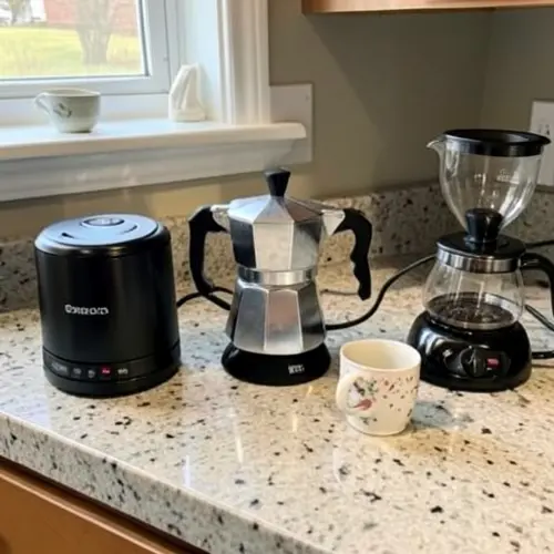 Comparativa de capsulas, superautomatica, italiana y goteo con tazas listas para mostrar tiempos y volumen real